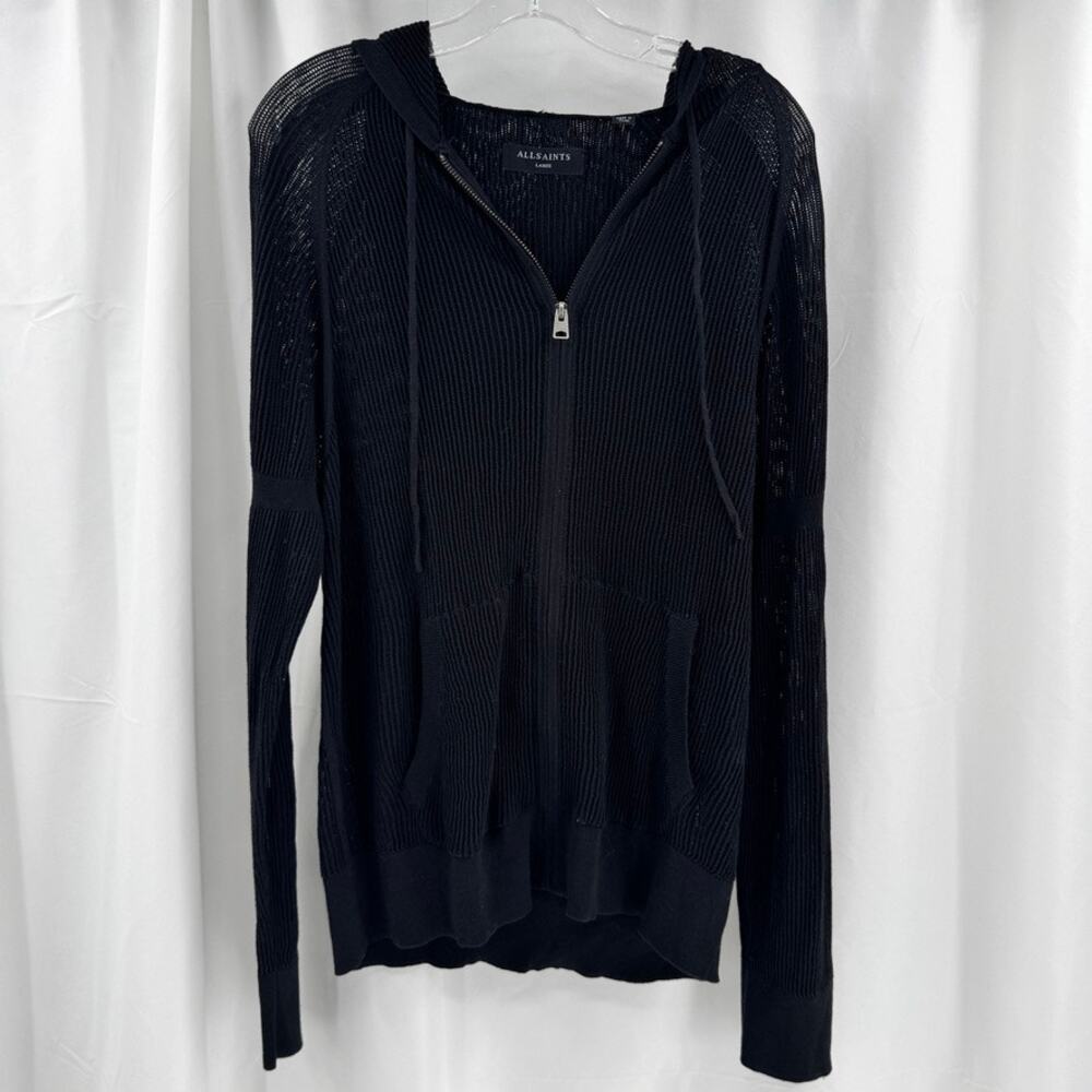 Allsaints Terrum Hoody Knit Full Zip Hoodie Jacket Open Knit Sz L Mens